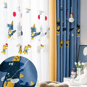 Children Bedroom Sheer Fabric Linen Cortinas Roller Tulle 100% Polyester Embroidered Kids Curtains Cartoon