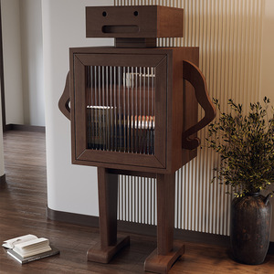 Solid Wood <b>Mini</b> Wine Cabinet <b>Robot</b> Design Glass Door Home Bar Cabinet For Elder - Product Image 2