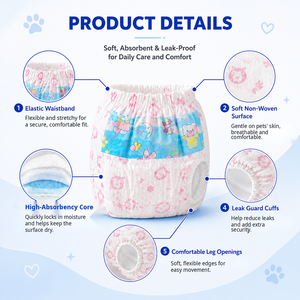 En gros Couches jetables pour chien femelle Super absorbantes Protection anti-fuites SAP Couche sèche respirante <span class=keywords><strong>Film</strong></span> PE en pâte de bois non-tissé - Product Image 3
