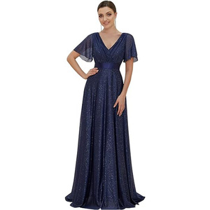 V-Neck Long Chiffon Bridesmaid Dress A-Line Plus Size Purple Evening Gown - Product Image 2