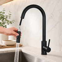 Robinet de cuisine moderne en acier inoxydable finition noir mat avec douchette extractible à double fonction