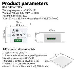 Keine Notwendigkeit für Batterien RF433 Fernbedienung schalter Kinetische Energie erzeugung Free Pasting Controller Wand tastensc halter 2way - Product Image 5