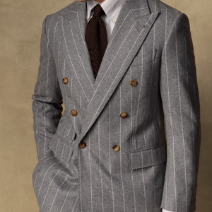 <span class=keywords><strong>Costume</strong></span> en laine gris à fines rayures pour <span class=keywords><strong>homme</strong></span>, tissu flanelle respirant 360g, coupe ajustée, veste croisée, style italien, semi-entoilée, col en V - Product Image 3