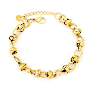Stainless Steel Jewelry 18K PVD Gold Plated Knot Link Bracelet Twisted Loop <b>Chain</b> Textured Metal Statement Bracelets for Women - Product Image 1