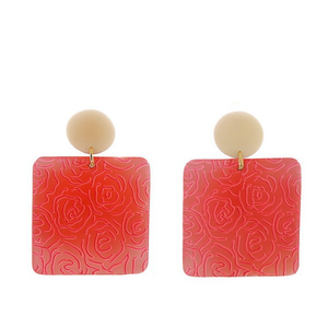 Boucles d'oreilles carrées en résine acrylique à motif de roses rouges, bijoux à la mode pour femmes, 12 pièces - Product Image 2