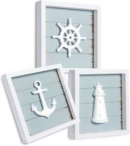Pared 3D Tema costero Decoraciones para <span class=keywords><strong>el</strong></span> hogar <span class=keywords><strong>Faro</strong></span> y rueda de barco Baño rústico inspirado en <span class=keywords><strong>el</strong></span> océano - Product Image 1