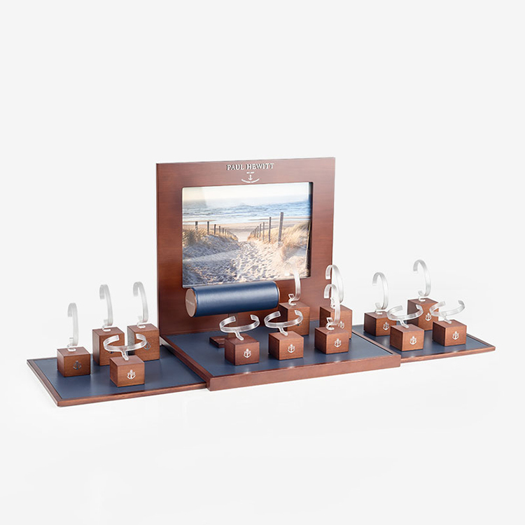 Customized Countertop 4 Locations Mechanical Watch Display Box Walnut Smart Watch Display Case with Drawer — view 6