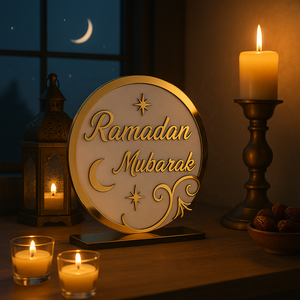 PAFU islamico Eid Ramadan decorazione del tavolo per la casa elegante a <span class=keywords><strong>mezzaluna</strong></span> e stelle Ramadan decorazione del tavolo oro e bianco Ramadan Mubarak - Product Image 4