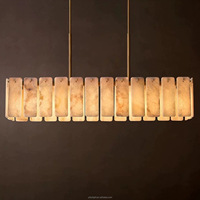 Lustre circulaire moderne américain en marbre, albâtre et onyx, très vendu, pour salle à manger, salon, chambre à coucher ; et lustre rectangulaire Calamette