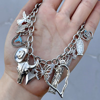 Bracelet à breloques en pierre de turquoise de style occidental Bracelet pendentif tête de vache Cowgirl pour cadeau