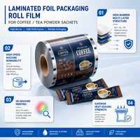 Film d'emballage en rouleau personnalisé imprimé, laminé, en aluminium, PET, BOPP, pour sachets de café, de thé, de poudre, pour sachets d'eau 500 ml