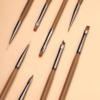 Ensemble de pinceaux pour nail art avec manche marron, stylo de peinture pour gel UV, outils de manucure pour motifs floraux