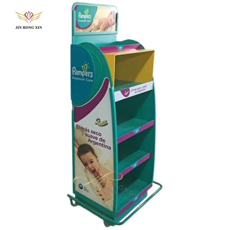 Wholesale Steel Display Racks for Baby and Adult Diapers Retail Stand for Supermarket Store Advertising Carton Packed Model
