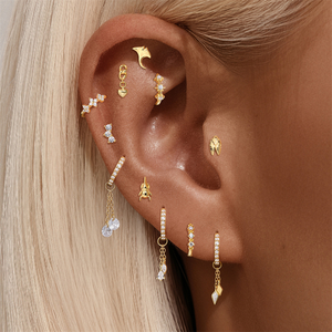 EAR STACK SET Trendy 925 STERLING SILVER <b>EARRINGS</b> Hypoallergenic Mix and Match CARTILAGE <b>EARRINGS</b> for Multiple <b>Piercings</b> Women - Product Image 1