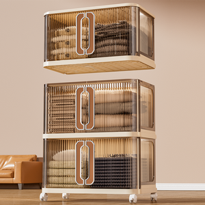 38/55/66cm Ancho 1/<span class=keywords><strong>2</strong></span>/3/4/5 Tier Organización del hogar Gabinete de almacenamiento plegable con ruedas Cajas de almacenamiento de plástico - Product Image 6