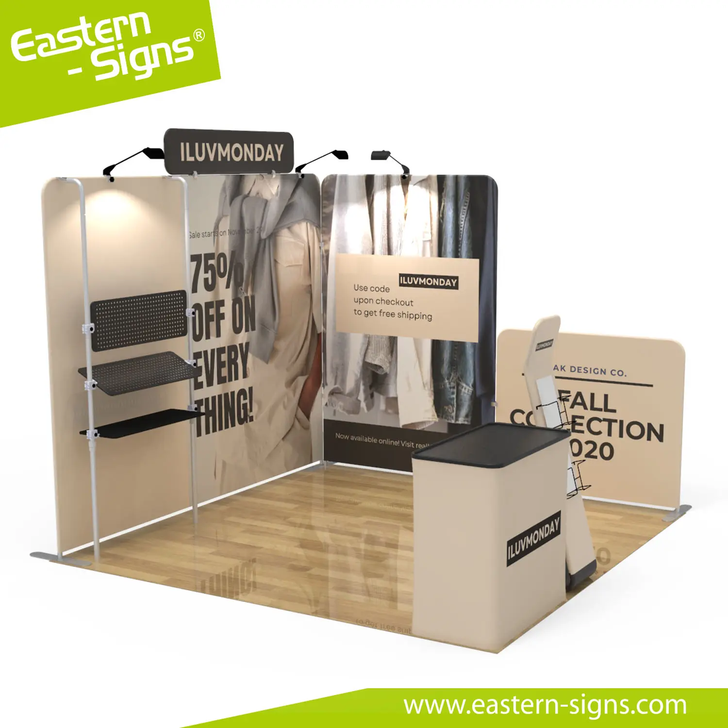 Quick set up best price portable trade show display 10x10 modern trade show booth with shelves