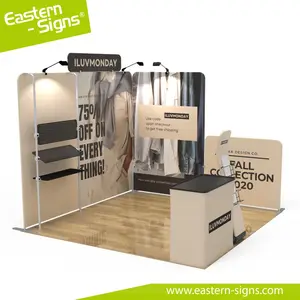 Installation rapide au meilleur prix stand d'exposition moderne portable 10x10 avec étagères