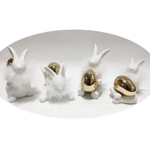 Креативный персонализированный Пасхальный плюшевый кролик для обнимания, белое керамическое яйцо, набор кроликов