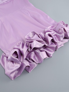Robe trapèze élégante et décontractée pour femme, col licou, bretelles spaghetti, détail volant classique, couleur unie, longueur genou, taille haute, <span class=keywords><strong>Ted</strong></span> Jourey's Front - Product Image 6