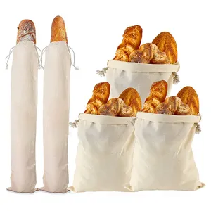Custom Size Reusable & Eco Friendly Organic Cotton Bread Bag With Drawstring