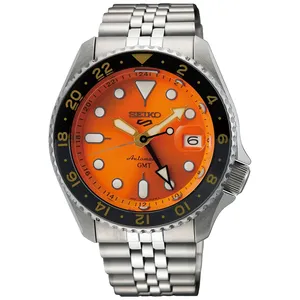 Seiko 5นาฬิกาผู้ชาย, สายโซ่สี GMT บล็อกห้าเม็ดนาฬิกากลไกกีฬานาฬิกาผู้ชาย SSK003K1 NH34เคลื่อนไหวแซฟไฟร์คริสตัล