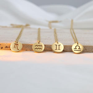 SSeeSY breloques de mode non ternir pendentif rond 18k plaqué or en acier inoxydable 12 <span class=keywords><strong>horoscope</strong></span> zodiaque collier pour femmes bijoux - Product Image 2