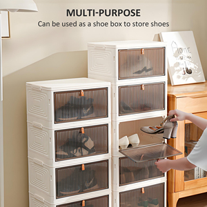 Đóng Mở Quần Áo Lưu Trữ Thùng Với Nắp Đậy Bánh Xe Nhựa Gấp Có Thể Xếp Chồng Tủ Quần Áo Tổ Chức Hộp Lưu Trữ Với Cửa Ra Vào Cho Nhà - Product Image 2