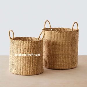 Cesta de Almacenamiento de Seagrass Hecha a Mano, Organizador de Almacenamiento Tejido Natural con Asas para el Hogar, Lavandería, Juguetes - Product Image 5