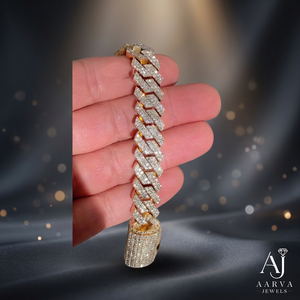 Rose Gold Plated 925 Silver Iced Out Cuban Link <b>Bracelet</b> with Moissanite Round Brilliant Cut Hip Hop Style Unisex Gift Jewelry - Product Image 1