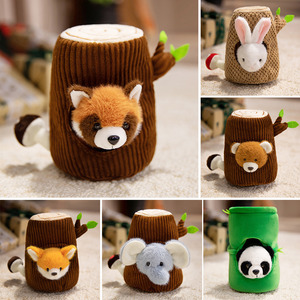 Tocón de árbol de peluche con Zorro, conejo, elefante, Animal relleno, decoración del hogar, regalo para niños, pequeño conejo suave con casa en el árbol - Product Image 2