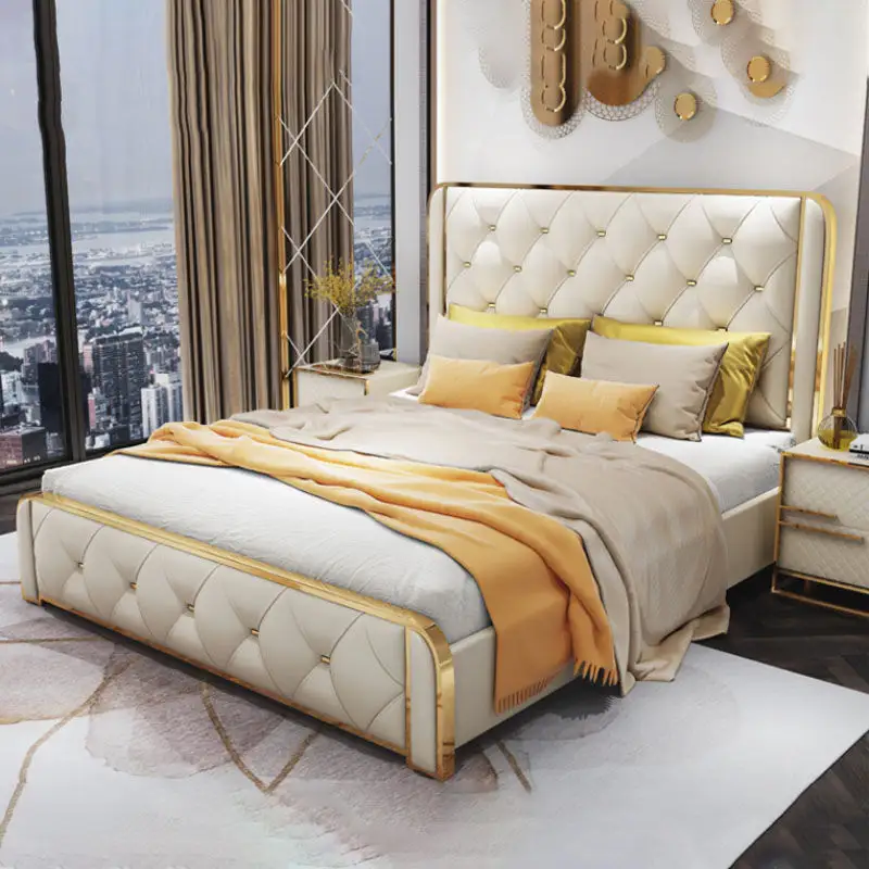 आधुनिक सरल बेडरूम फर्नीचर सेट लक्जरी नवीनतम समकालीन चमड़े के राजा आकार बिस्तर