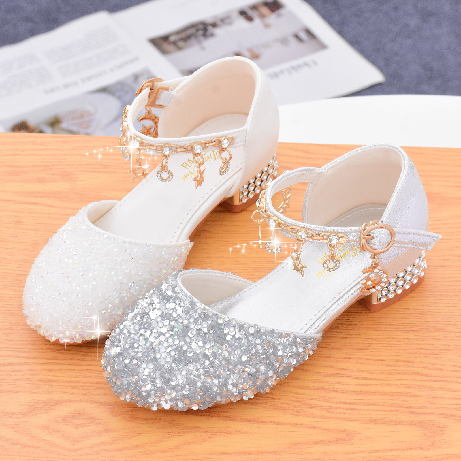 Kids Glitter High Heel Shoes Princess Party Styles