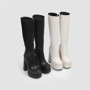 WETKISS Nouvelles chaussures d'automne et d'hiver, bottes à <span class=keywords><strong>talon</strong></span> haut, bottes noires à double plateforme, bout carré, bottes mi-hautes, styles gothiques - Product Image 4