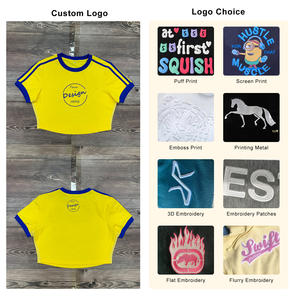 Vente chaude femmes léger 180 Gsm culture bébé t-shirts broderie personnalisée de haute qualité coupe régulière été couleur bloc motif 3D - Product Image 2