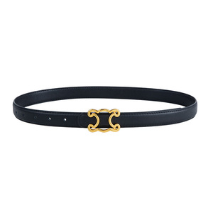 Ceinture en cuir de vachette pour femme avec boucle géométrique en alliage fin, noire, décontractée, élégante, durable, 3,0 cm - Product Image 1