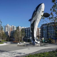 Sculpture d'Orca Géante Vincentaa, Statue de Baleine Tueuse Noire et Blanche, Art Public Extérieur pour Parc et Aménagement Paysager