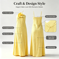 Robe longue maxi pour femme à fleurs 3D, dos nu, sans manches, texture froissée, bretelles réglables, pour soirée, plage, décontractée, robe d'été pour femme