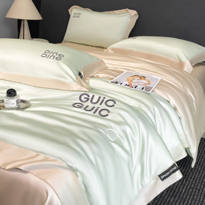 Hàng Đầu Sang Trọng Thương Hiệu Mùa Hè Chăn Gối Vỏ Gối Bộ Đồ Giường Bộ 4Pcs Rắn Hiện Đại Lụa-Giống Như Lụa Mềm Lơn-Điều Kiện <span class=keywords><strong>Comforter</strong></span> - Product Image 4