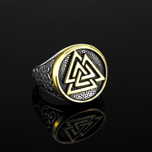 Men's Titanium Steel <b>Ring</b> Viking Triangle Logo Geometric Hip Hop Style Golden Color Gift Jewelry - Product Image 1