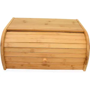 Penyimpanan Makanan Dapur Besar, Kotak Roti Gulung Atas Bambu Alami untuk Meja