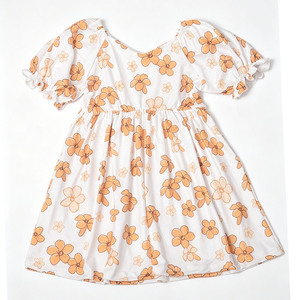 Vestido Ecológico de Bambú/Algodón para Niñas, Modelo A26-4, Corte en A, Largo hasta la Rodilla, con Volantes y Mangas Cortas Tipo Linterna para Bebés y Niñas Pequeñas - Product Image 2