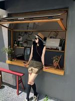Ventana Plegable Vertical de Aluminio Moderna Personalizada, Mostrador de Bar para Cafetería, Apertura Suspendida, Vidrio de Doble Acristalamiento, Uso en Exteriores