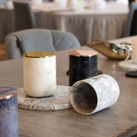 Vente en gros d'usine, pot à bougie en marbre et granit écologique fait main, couvercle doré, décoration pour la maison, restaurant, mariage