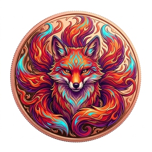 Kupfermünze Feuer-Kitsune-Fuchs 5 oz 999 Feinkupfer UV-Farbe 3D Hochrelief Mythisches Geistertier Neun-Schwänziger Sammlermünze - Product Image 1