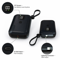 Batterie externe portable Li-Polymère haute capacité 10000mAh avec affichage LED, charge super rapide 22.5W/18W/20W, Type-C et câbles