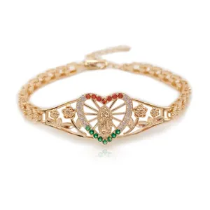 Wholesale Religious christian bracelet 14k oro laminado copper heart bracelet with guadalupe luck charms for bracelets bulk
