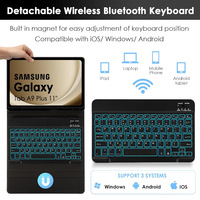 Casing Keyboard Nirkabel dengan Lampu Latar 7 Warna Magnetik, Penutup Keyboard Lepas Pasang, Folio Pelindung Tipis untuk Tablet 11 inci