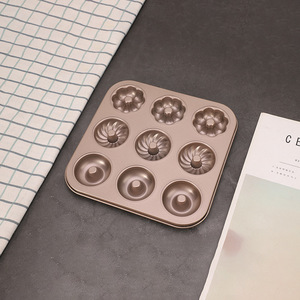 9-Cavity Donut Cake Mold Gold Non-Stick Baking Pan For Small Oven DIY Cake Tools - Product Image 1