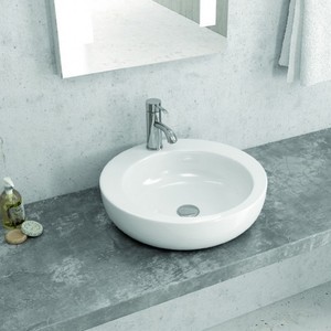 Lavabo da Appoggio Artistico Rotondo 46cm in Porcellana Opaca Effetto Marmo Modello Litos-345 per Bagno e Hotel - Product Image 2