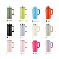 Botol Termos Vakum Tahan Panas dari Stainless Steel dengan Tutup dan Sedotan, Dapat Digunakan Kembali, Mug Kopi untuk Perjalanan, Kapasitas 64oz, Dilengkapi Gagang dan Sedotan